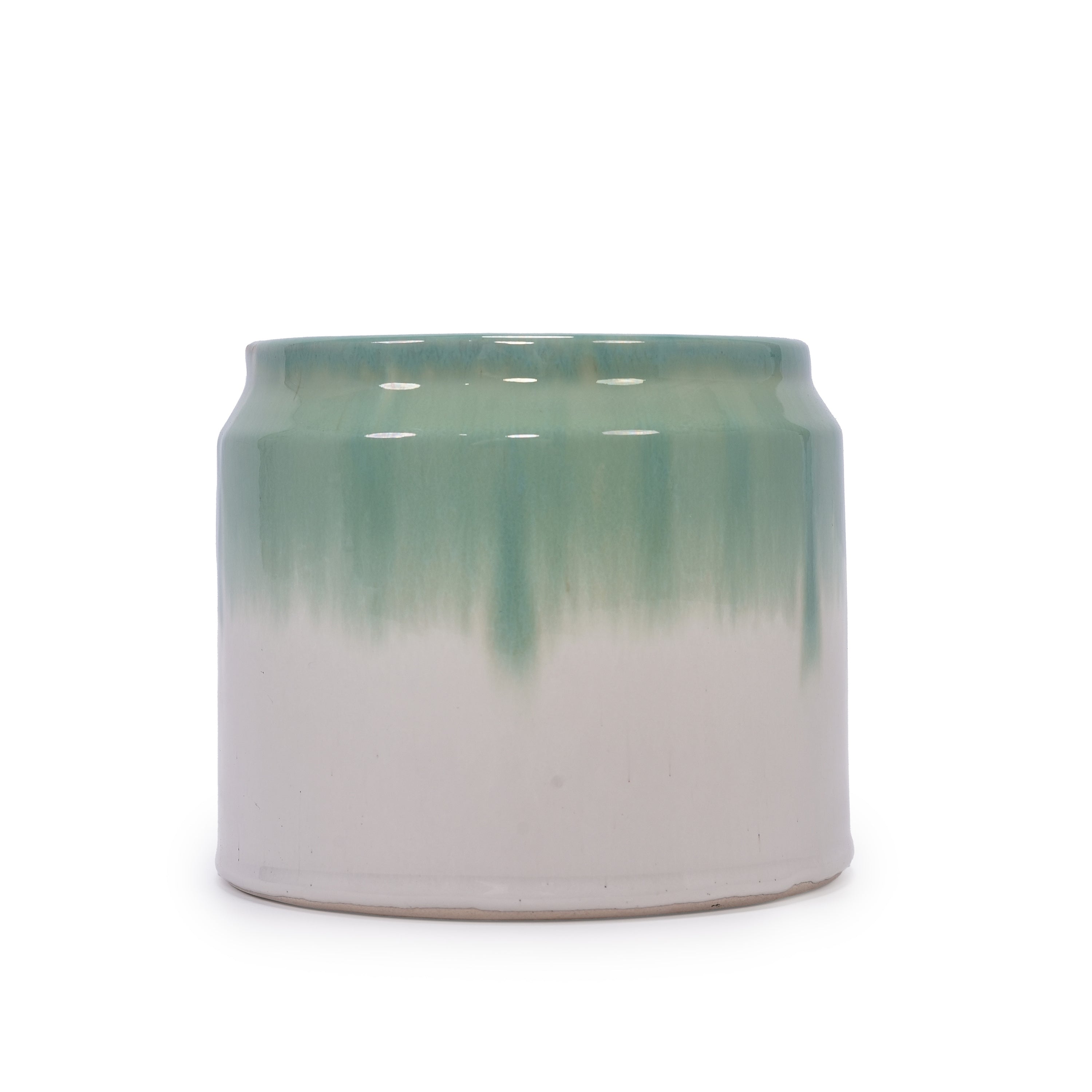 Set of 2 Gradient Ceramic Flowerpot, Modern Planter for Patio, Garden, Windowsill - White Green