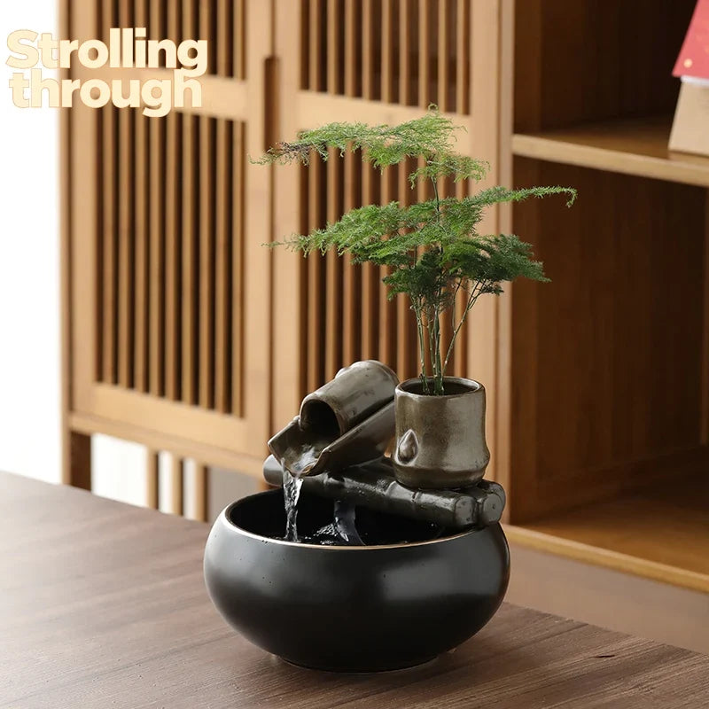 Indoor Tabletop Waterfall Fountain Wealth Attracting for Office Desk Water Fountain Decorative Lightweight