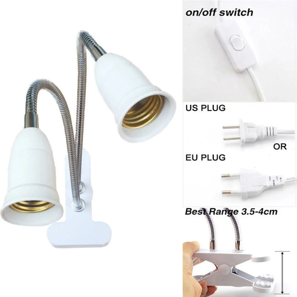 360° Flexible LED Grow Light with E27 Base, Clip-On Gooseneck & Switch