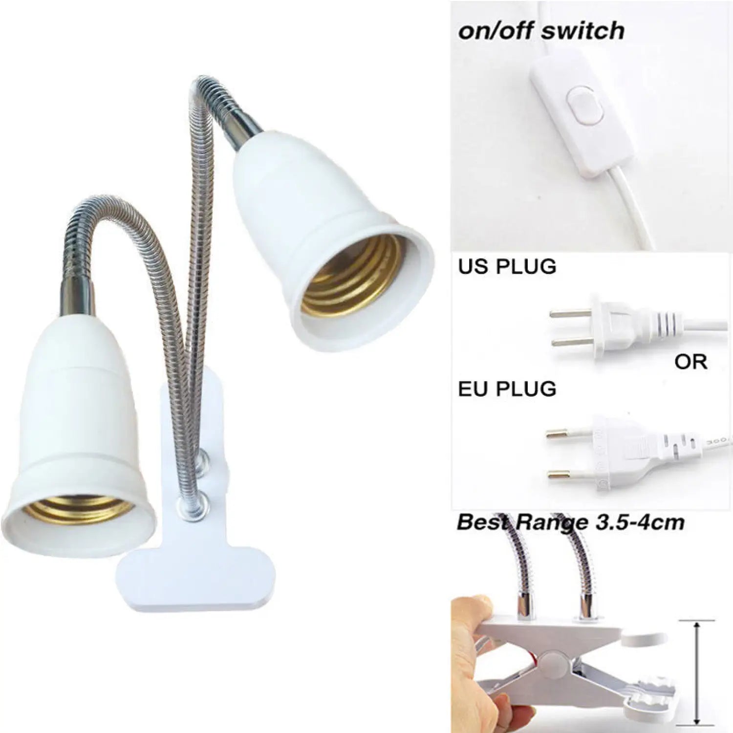 360° Flexible LED Grow Light with E27 Base, Clip-On Gooseneck & Switch