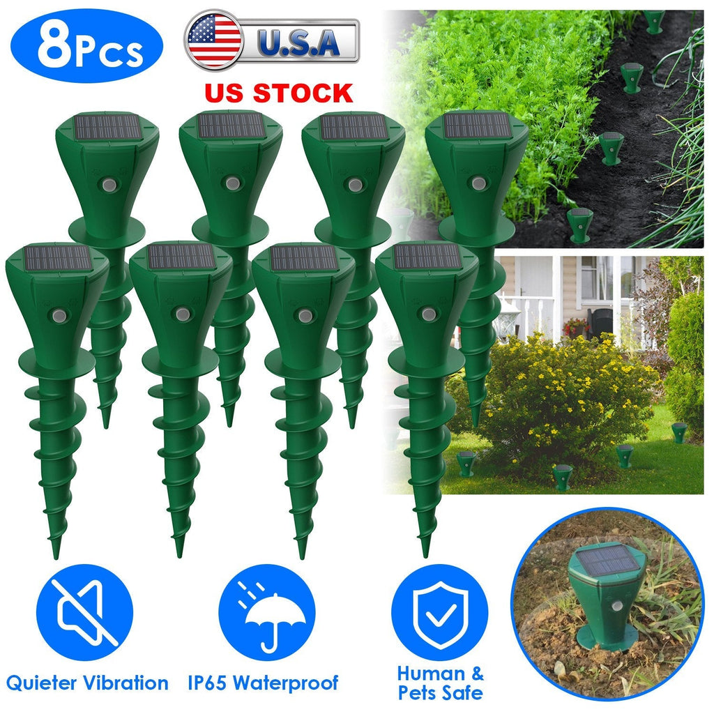 8Pcs Solar Powered Mole Repellent Waterproof Solar Animal Repellers for Moles Gophers Groundhogs Snakes Voles Outdoor Vibration Stake For Farm Garden