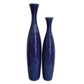 Set Of 2 Deep Indigo Blue Ceramic Tall Thin Vases
