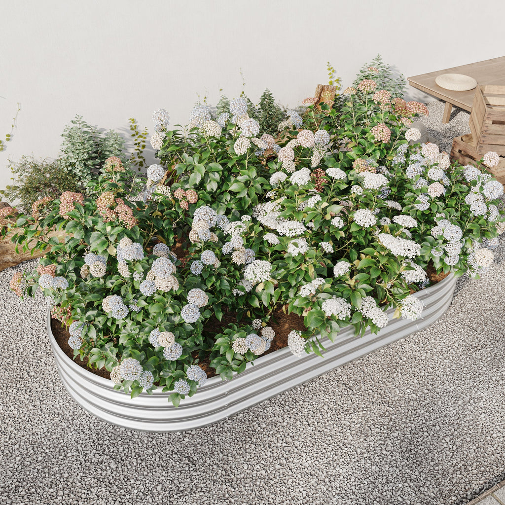 Raised Garden Bed Outdoor Oval Large Metal Planter Bed - Silver
