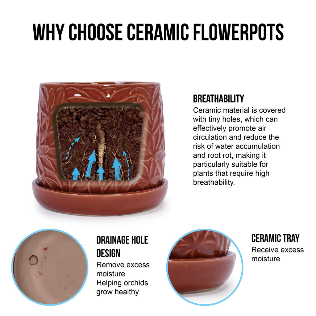 Set of 2 Ceramic Flowerpot, 7' Modern Planter for Patio, Garden, Windowsill - Red