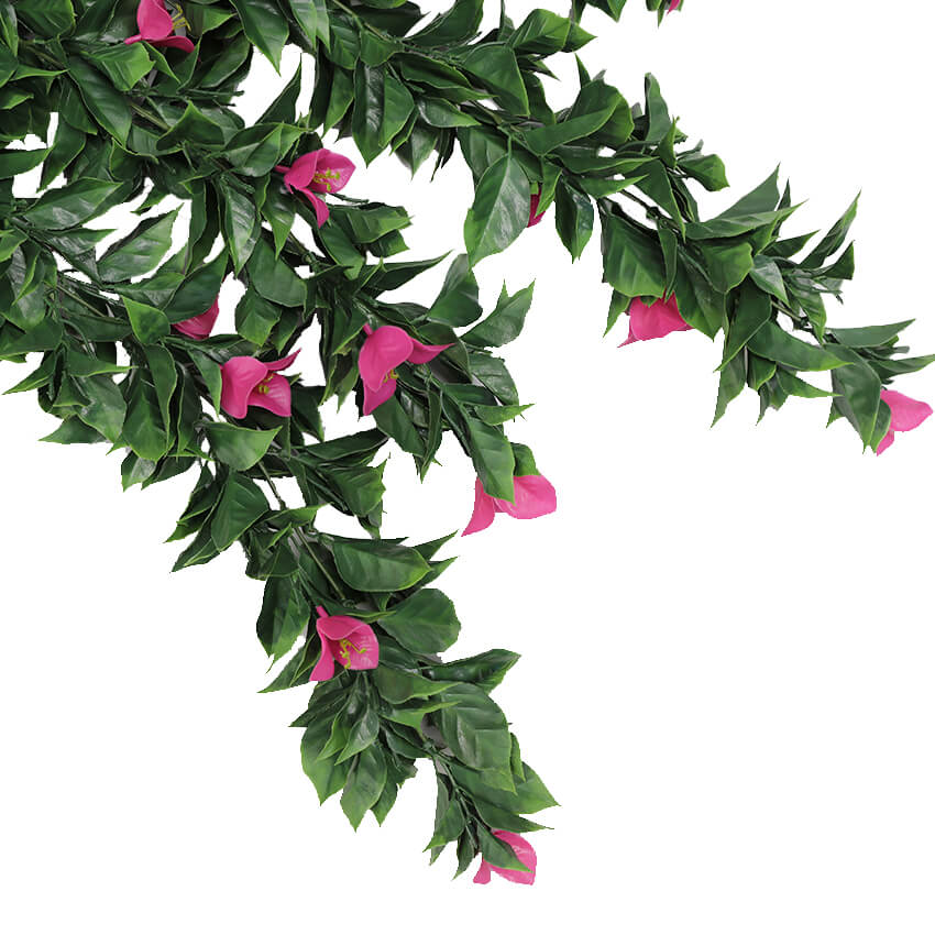 Pink Bougainvillea Artificial Hanging Plant Set of 5 35in – UV Resistant