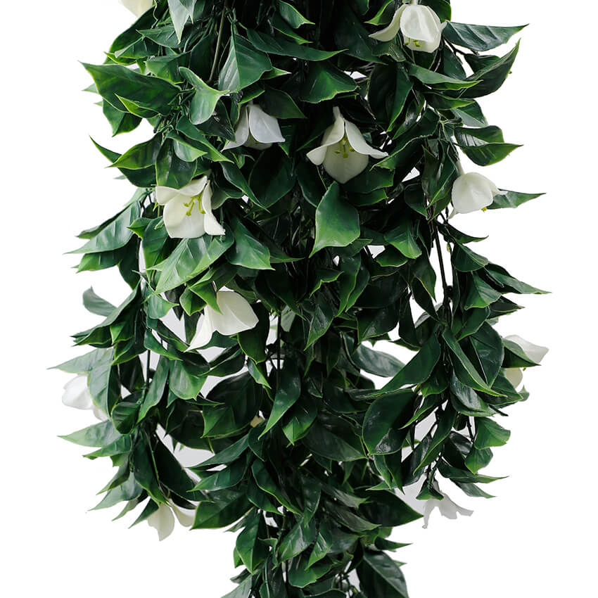White Bougainvillea Artificial Hanging Plant Set of 5 35in – UV Resistant