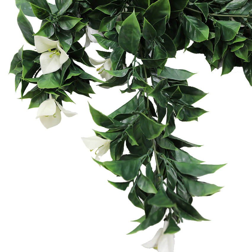 White Bougainvillea Artificial Hanging Plant Set of 5 35in – UV Resistant