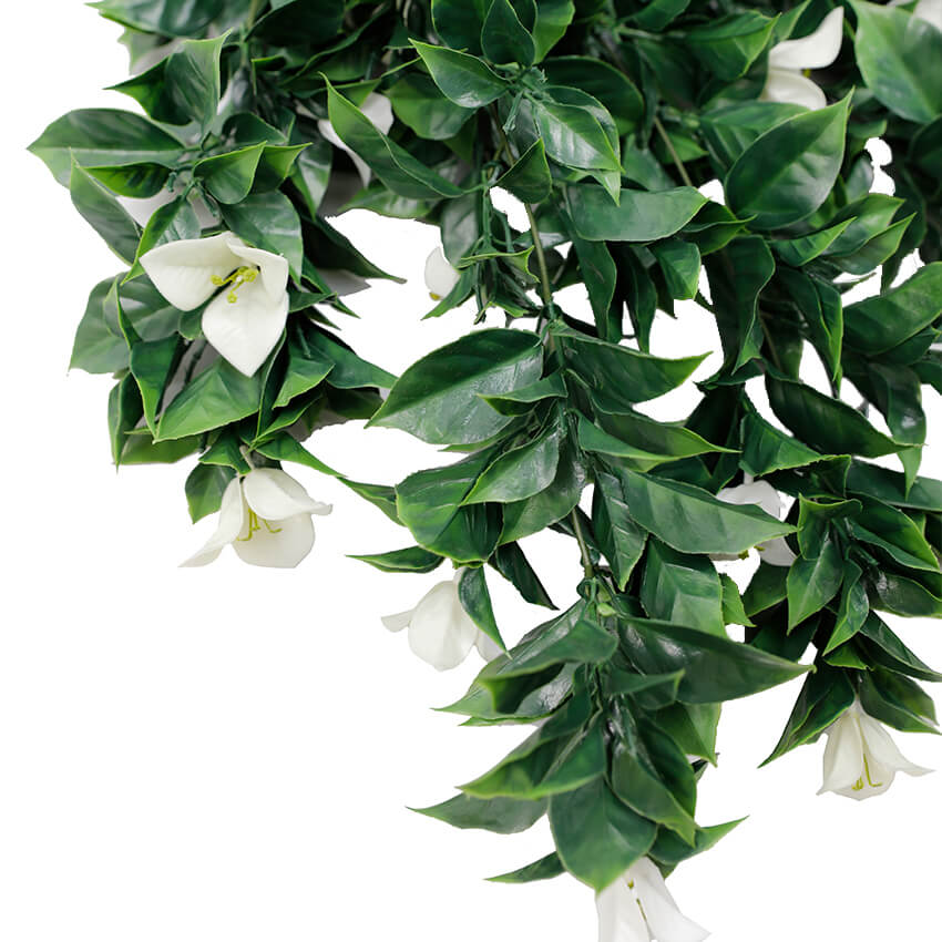 White Bougainvillea Artificial Hanging Plant Set of 5 35in – UV Resistant