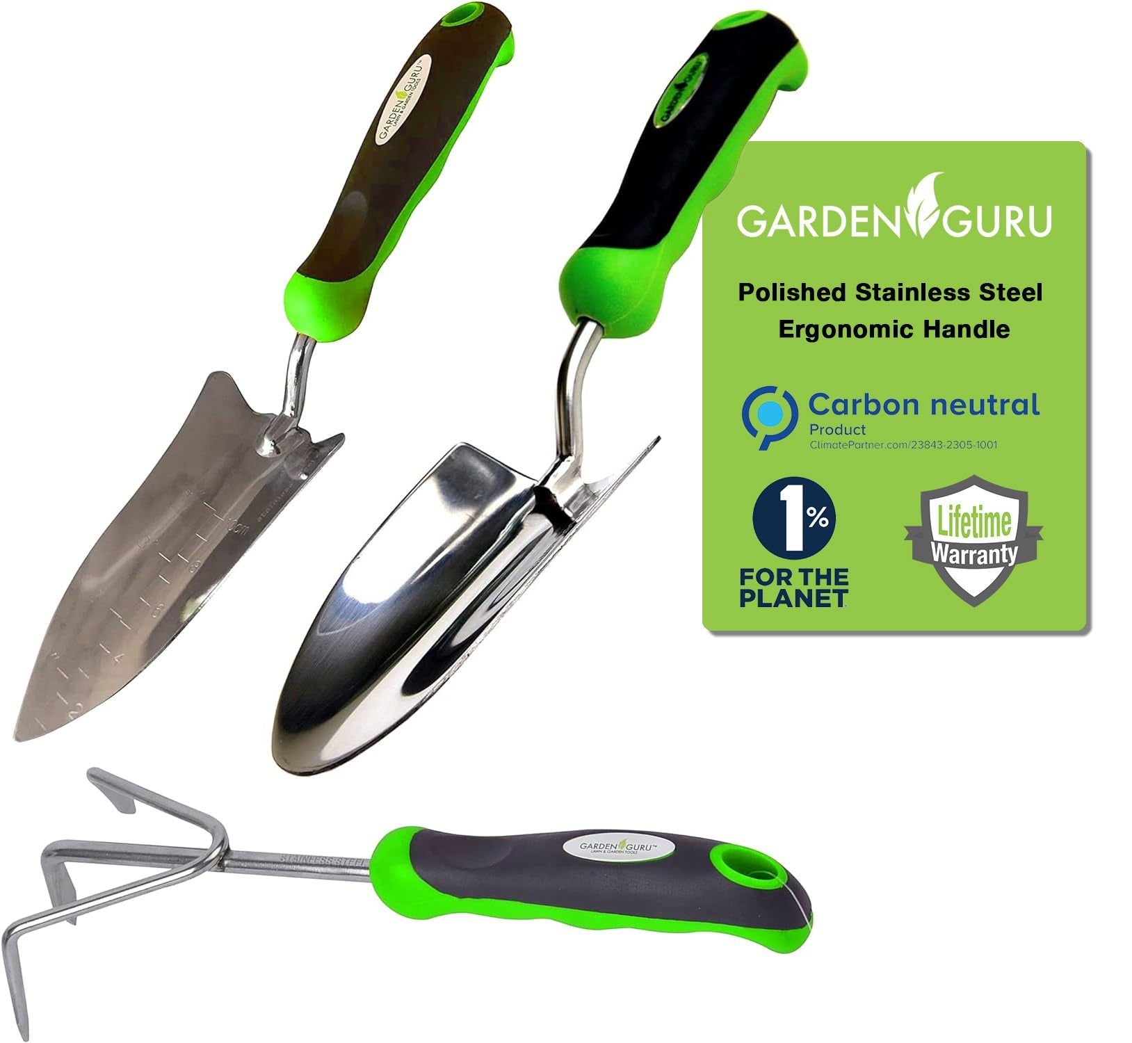 Stainless Steel 3pc Gardening Tool Set (Includes Trowel Transplanter Cultivator)