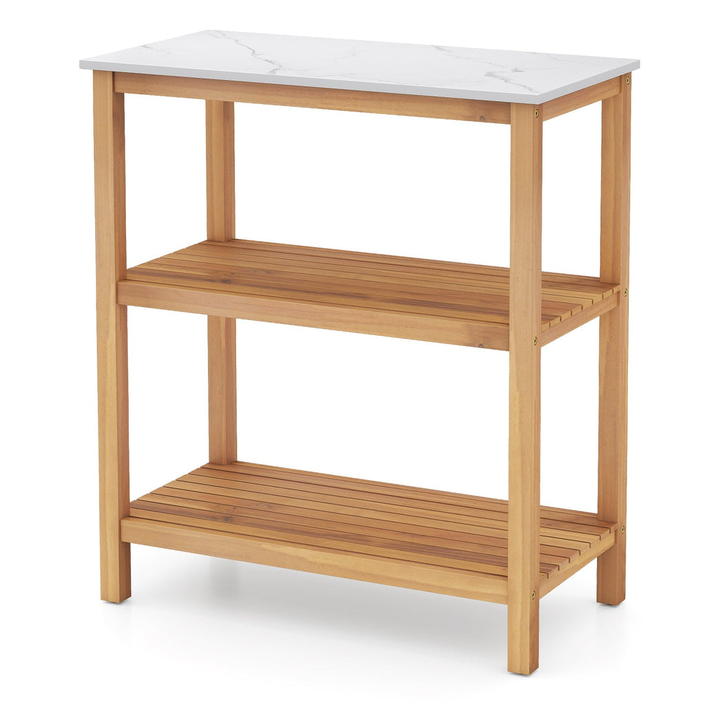3-Tier Garden Potting Bench Table with Marble-Like Countertop
