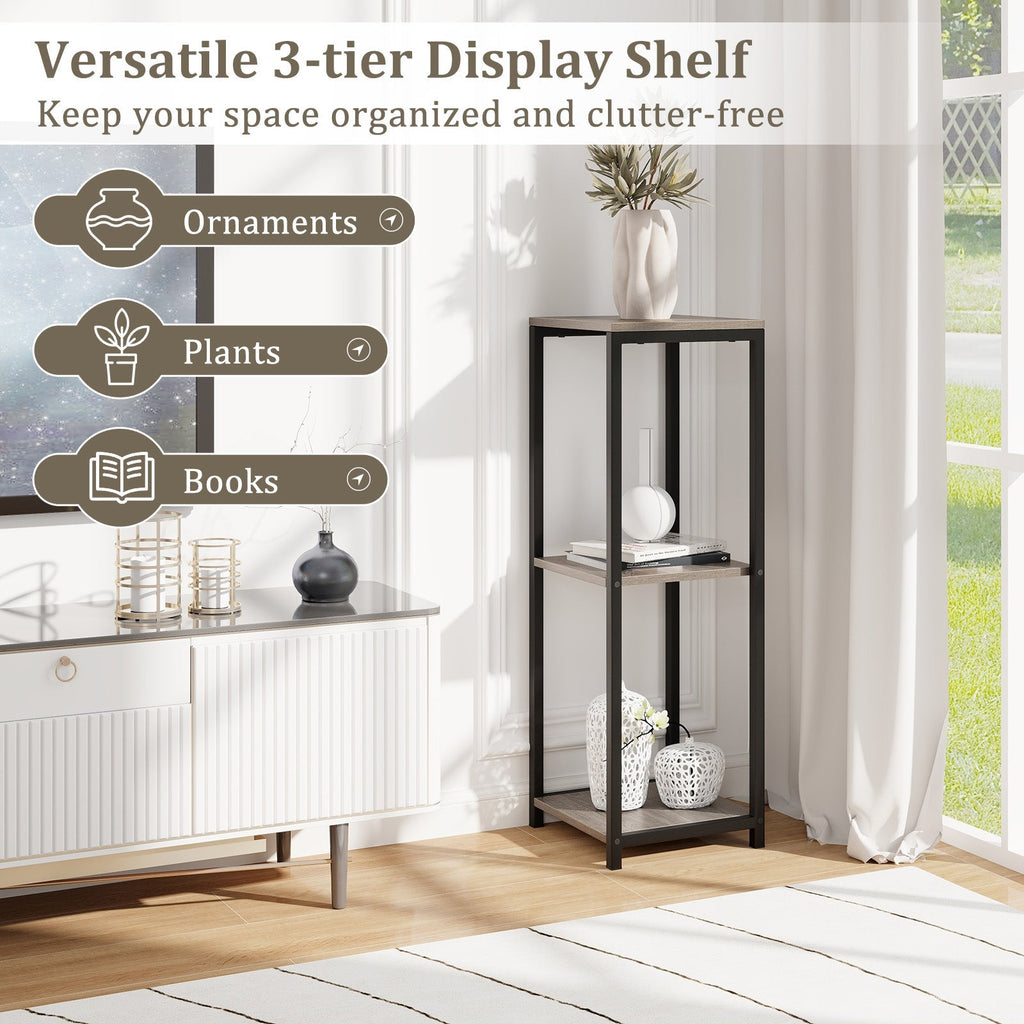 3-Tier Tall Metal Plant Stand Corner Plant Holder with Anti-tipping Device-Black & Gray