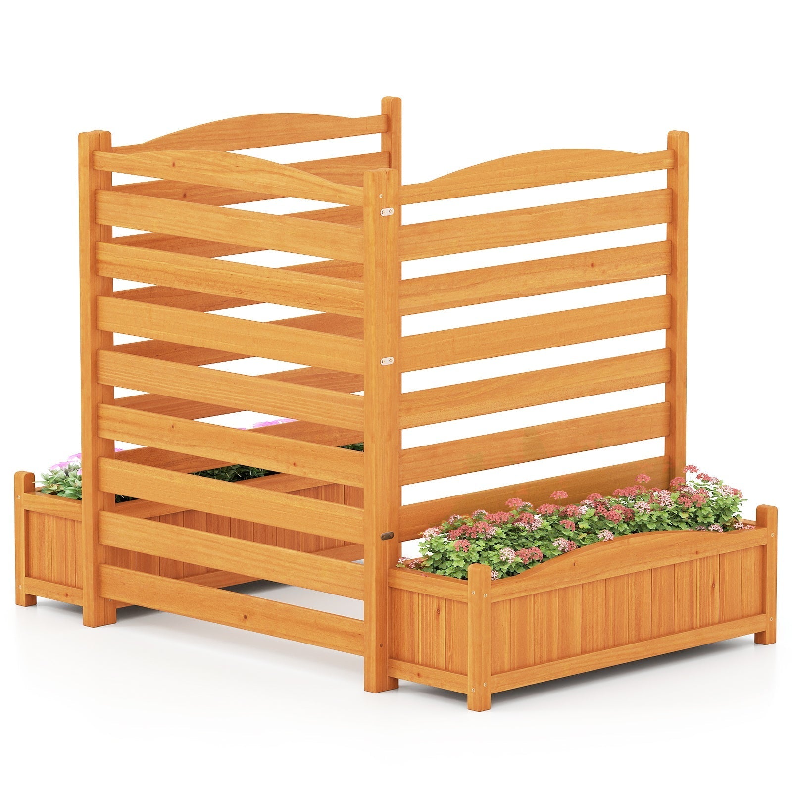 3-Panel Wood Air Conditioner Fence with Planter Box Freestanding Privacy Screen-Yellow