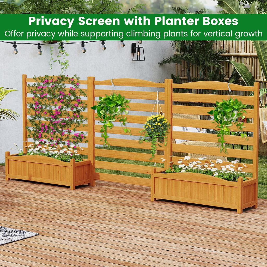 3-Panel Wood Air Conditioner Fence with Planter Box Freestanding Privacy Screen-Yellow