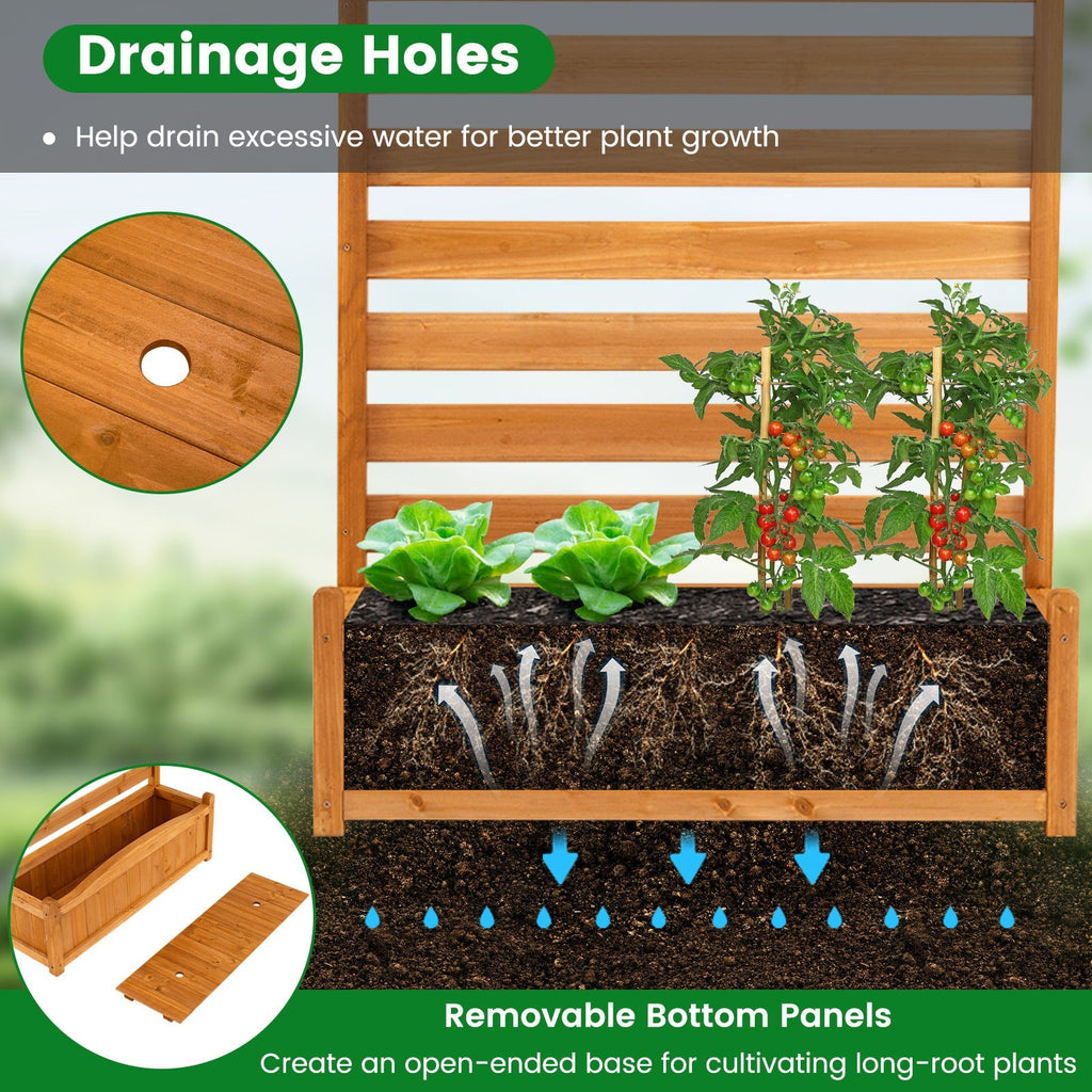 3-Panel Wood Air Conditioner Fence with Planter Box Freestanding Privacy Screen-Yellow