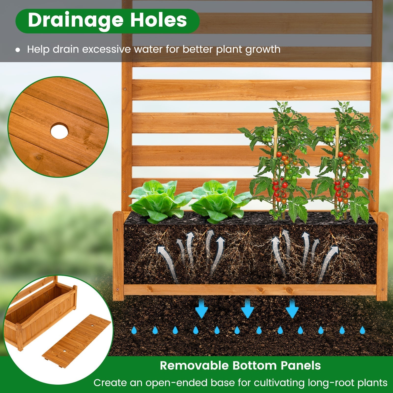 3-Panel Wood Air Conditioner Fence with Planter Box Freestanding Privacy Screen-Yellow
