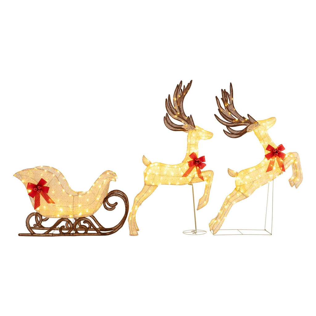3-Piece Christmas Lighted Reindeer and Sleigh Set for Lawn & Garden