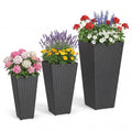 3-Piece Wicker Planters Tapered PP Rattan Plant Boxes with Plastic Flower Pots-Black