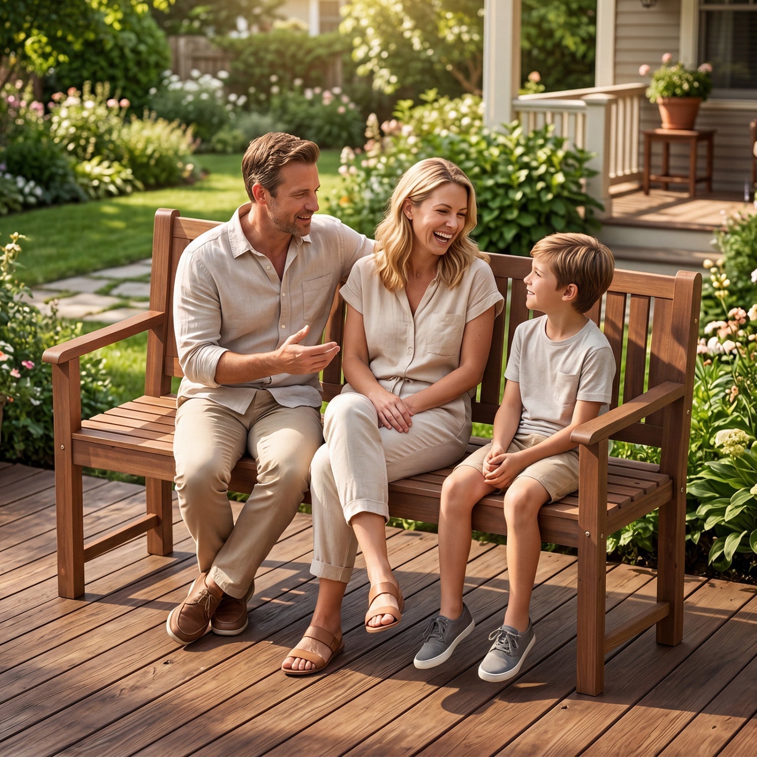 3-Seater Wooden Garden Bench with Backrest, 59 Inch