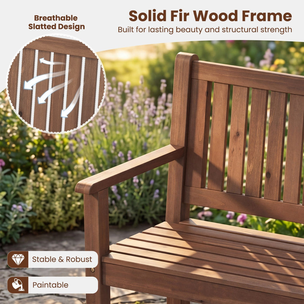3-Seater Wooden Garden Bench with Backrest, 59 Inch