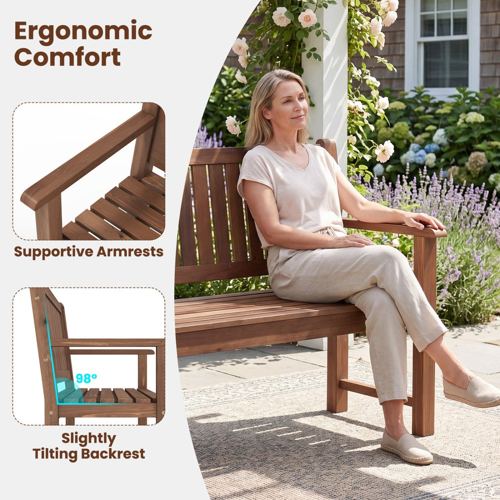 3-Seater Wooden Garden Bench with Backrest, 59 Inch