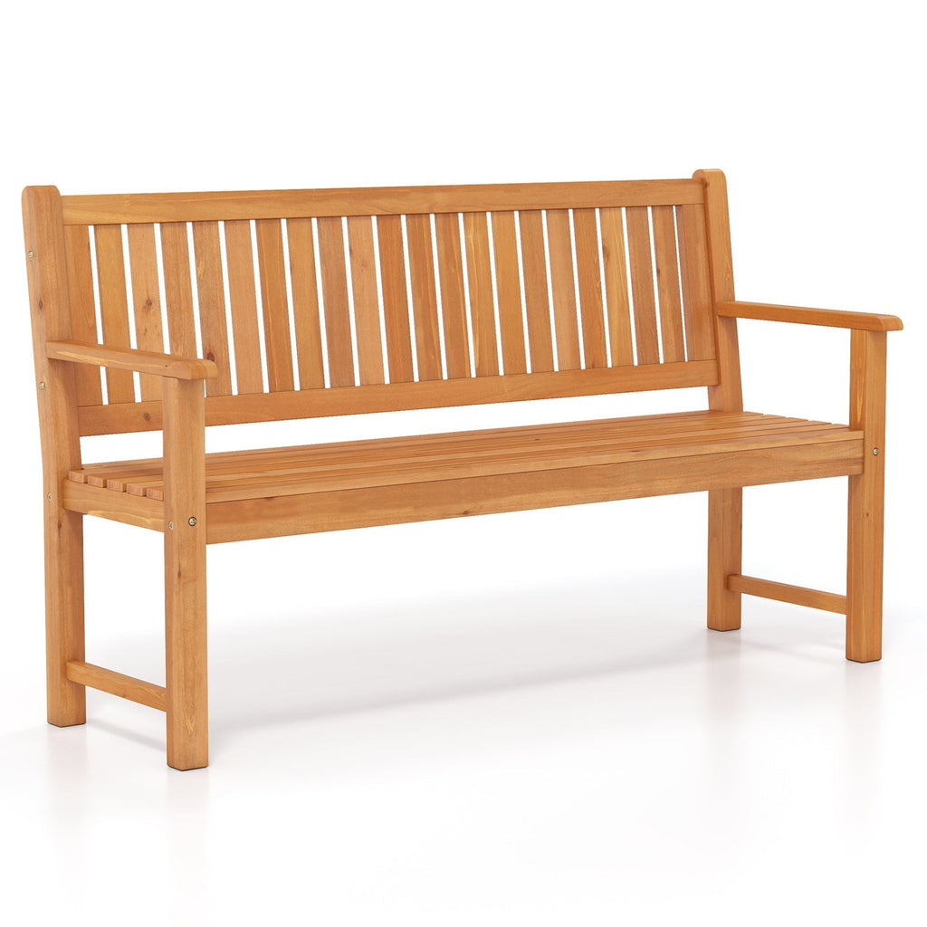 3-Seater Wooden Garden Bench with Backrest, 59 Inch