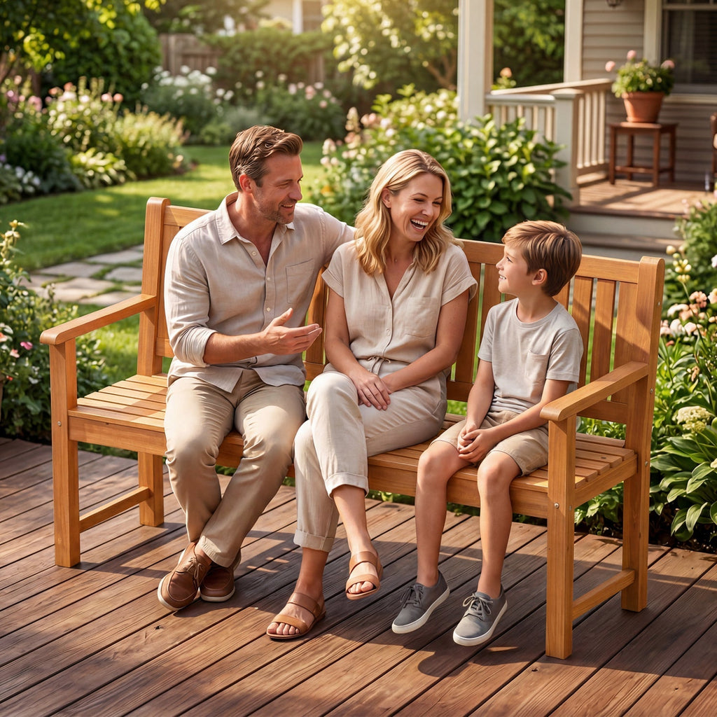3-Seater Wooden Garden Bench with Backrest, 59 Inch