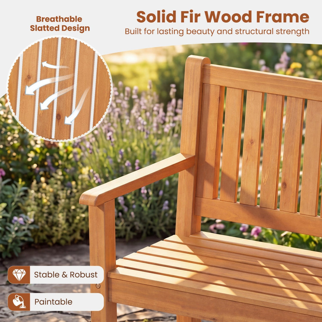 3-Seater Wooden Garden Bench with Backrest, 59 Inch