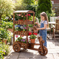 3-Tier Wooden Plant Stand with Canopy and Wheels