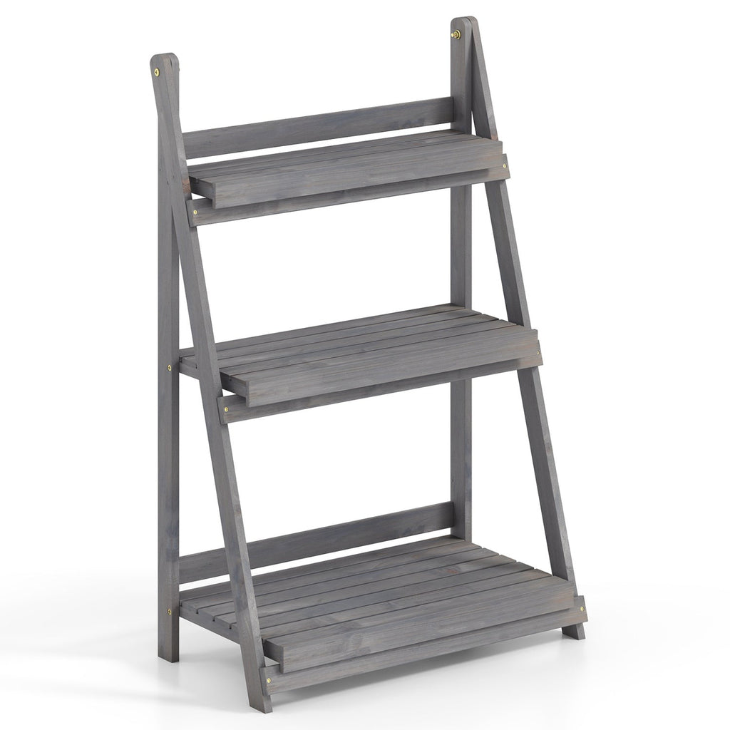 3-Tier Foldable Plant Stand with Slatted Shelves