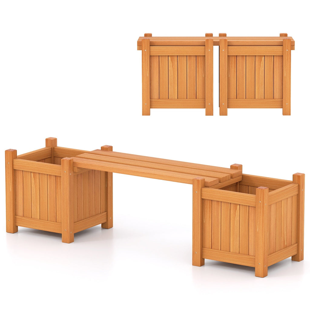 3-in-1 Outdoor Planter Box with Bench 2-Person Outdoor Bench with 2 Side Garden Beds-Orange