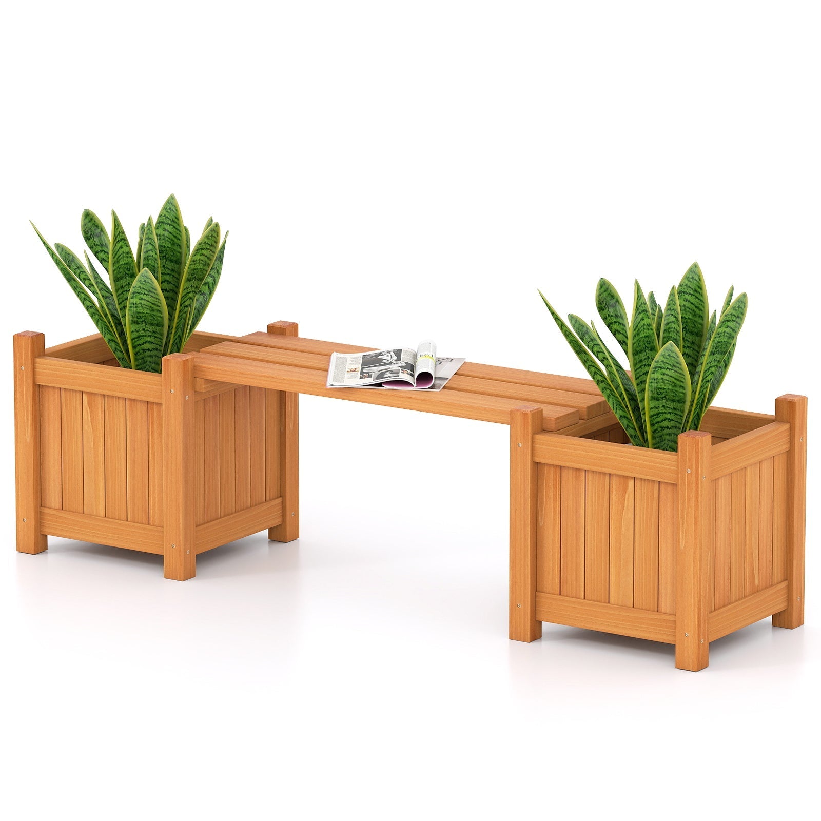 3-in-1 Outdoor Planter Box with Bench 2-Person Outdoor Bench with 2 Side Garden Beds-Orange