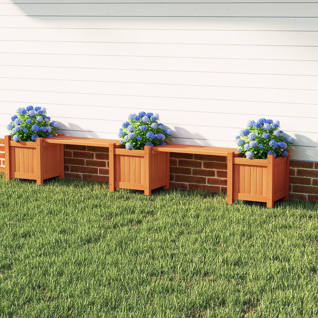 3-in-1 Outdoor Planter Box with Bench 2-Person Outdoor Bench with 2 Side Garden Beds-Orange