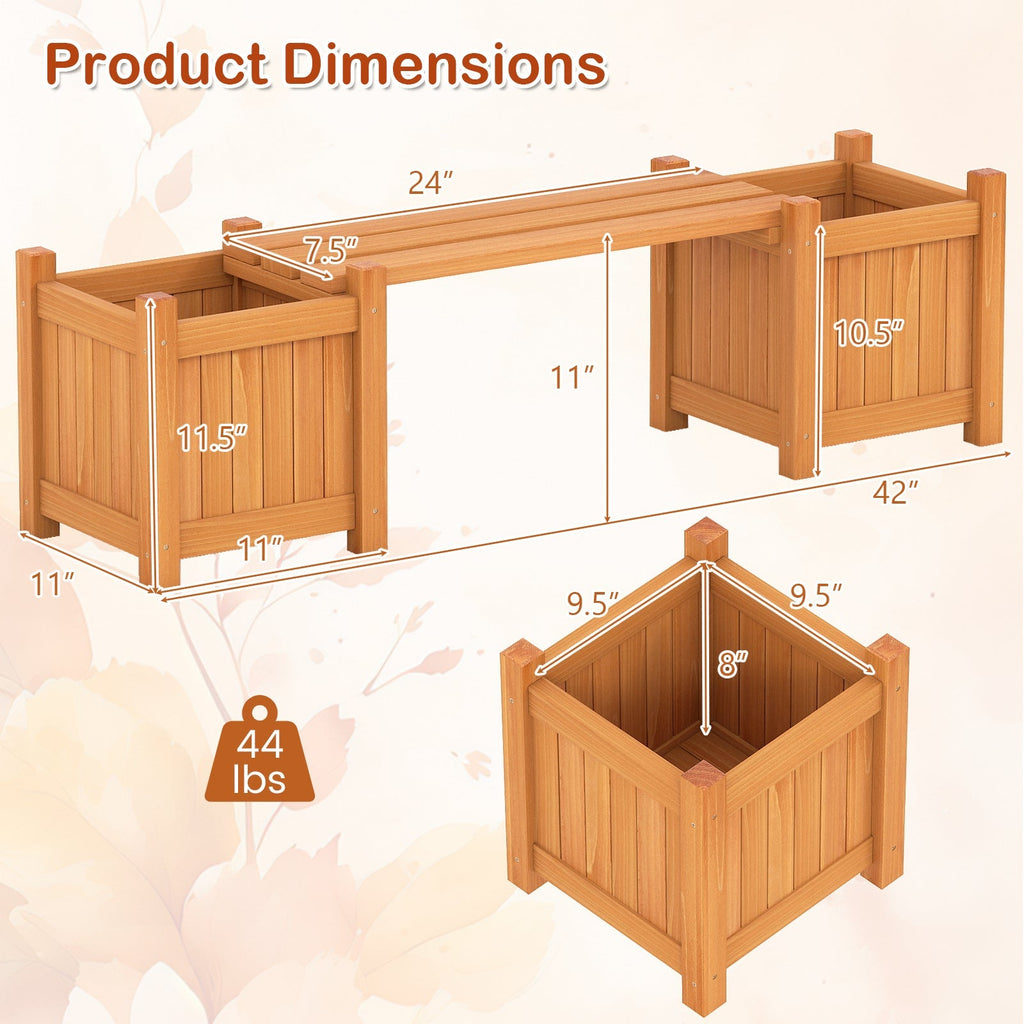 3-in-1 Outdoor Planter Box with Bench 2-Person Outdoor Bench with 2 Side Garden Beds-Orange