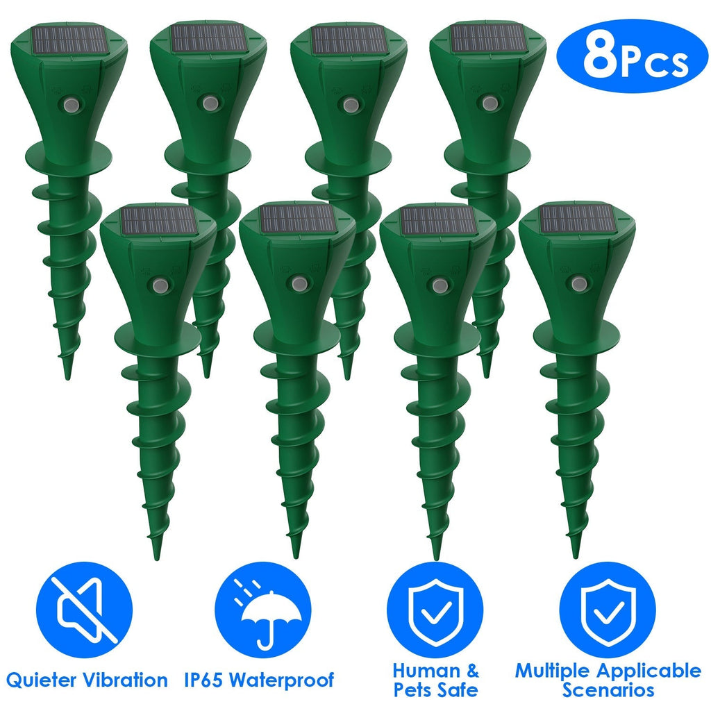 8Pcs Solar Powered Mole Repellent Waterproof Solar Animal Repellers for Moles Gophers Groundhogs Snakes Voles Outdoor Vibration Stake For Farm Garden