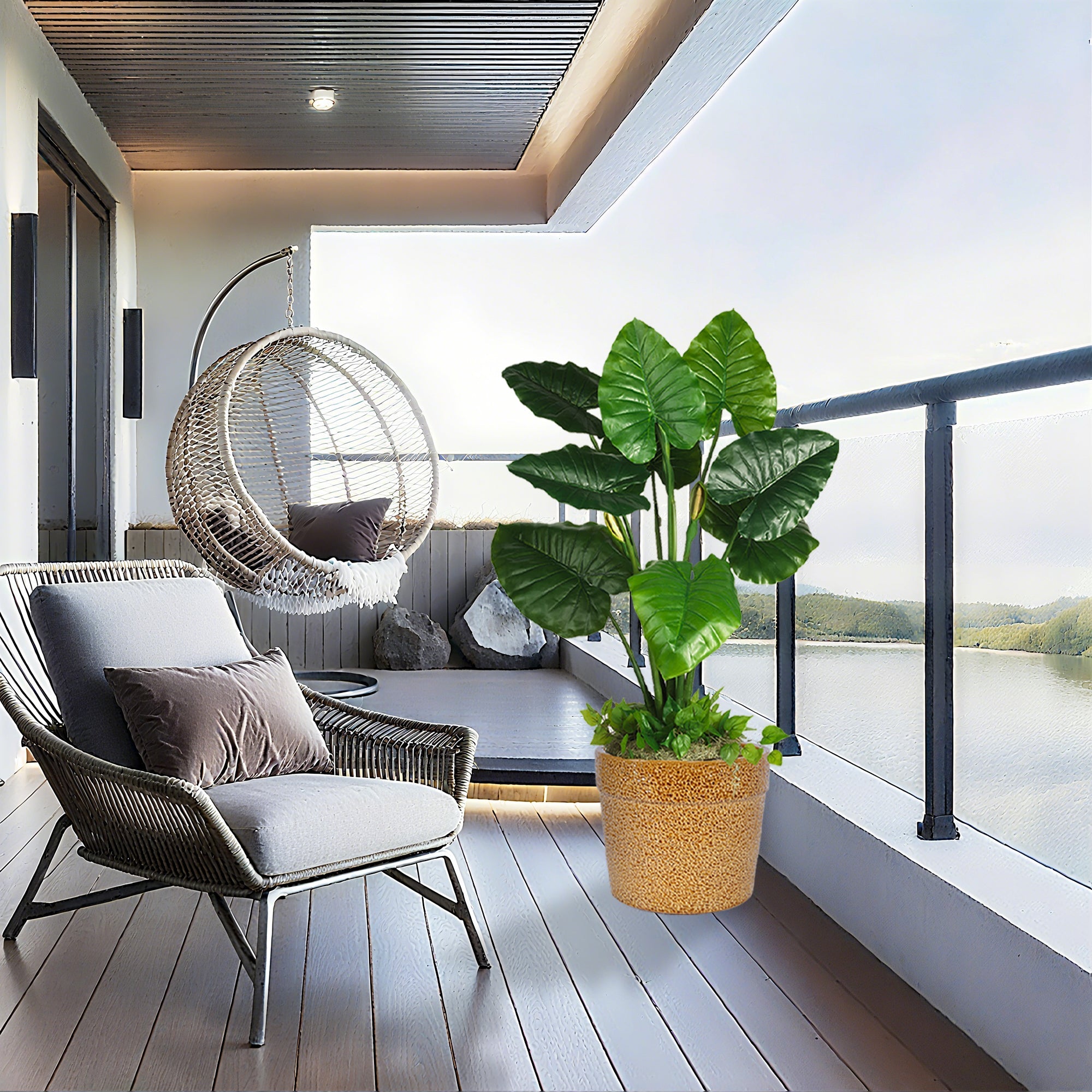 3 Pieces Ceramic Flowerpot, Modern Planter for Patio, Garden or Windowsills - Antique Yellow