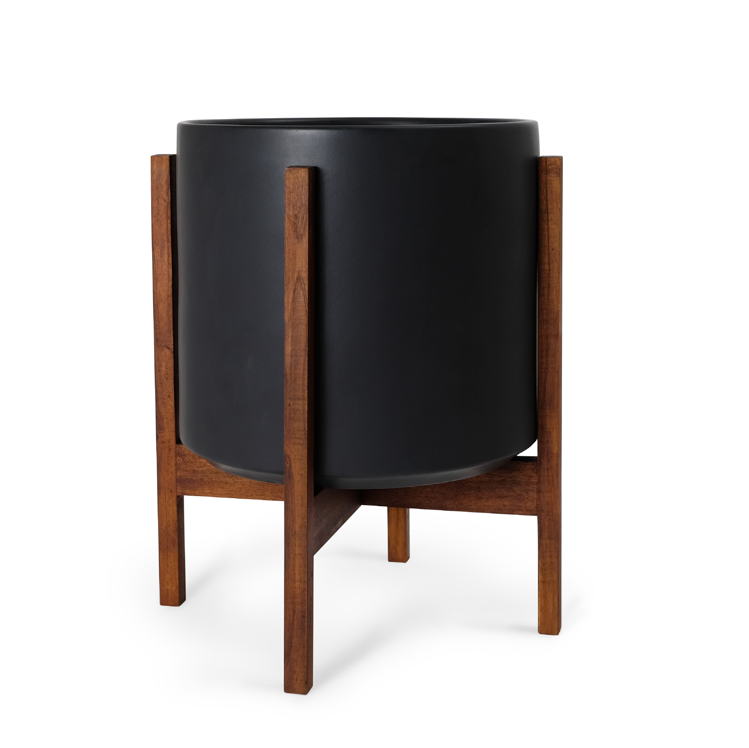 Solid Goods Ceramic Cylinder Planter – With or Without Mahogany Stand