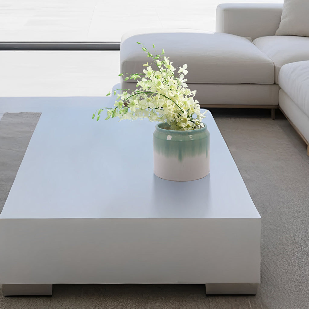 Set of 2 Gradient Ceramic Flowerpot, Modern Planter for Patio, Garden, Windowsill - White Green