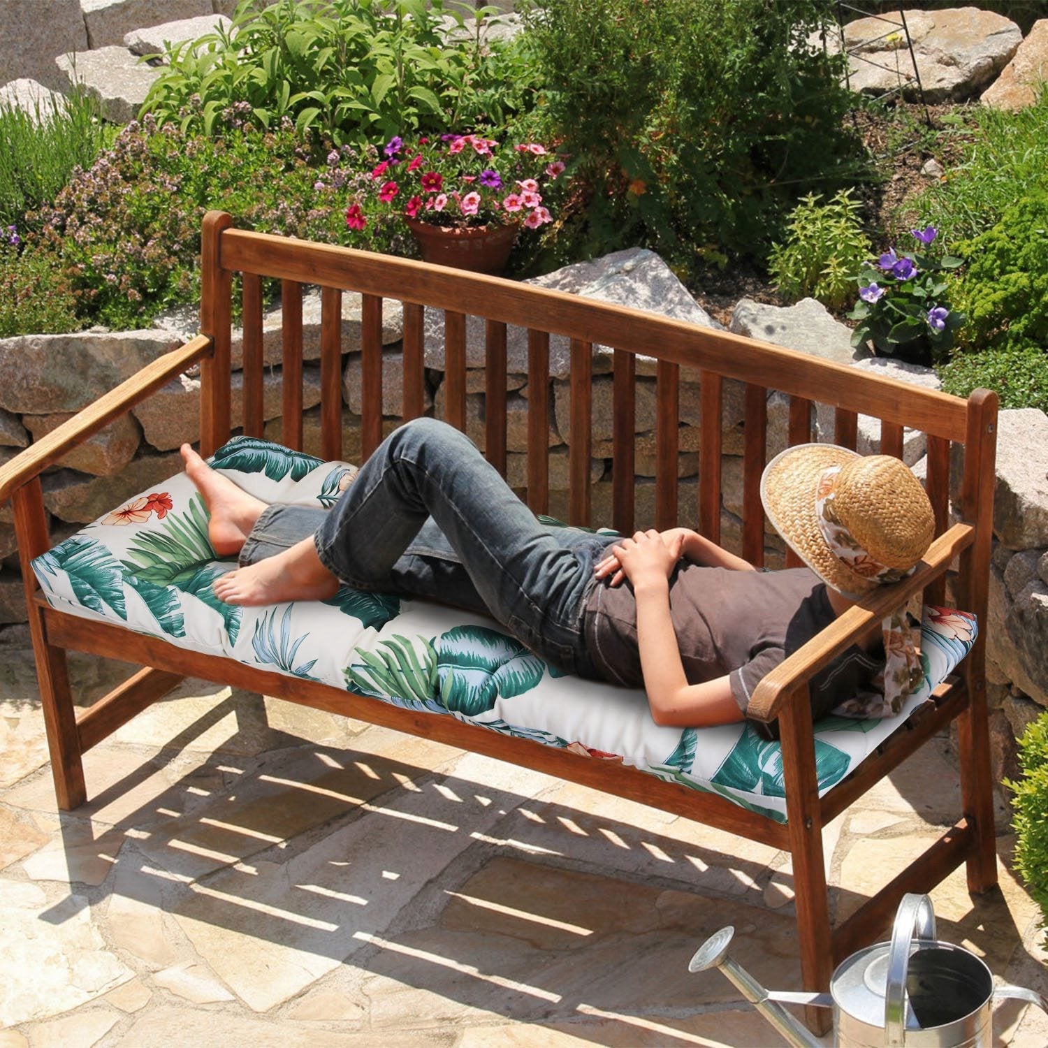Bench Seat Cushion For Indoor Outdoor Furniture Non Slip Long Chair Cushion with Ties Strap Waterproof Swing Cushion 51.18x19.68IN For Garden Patio Ba
