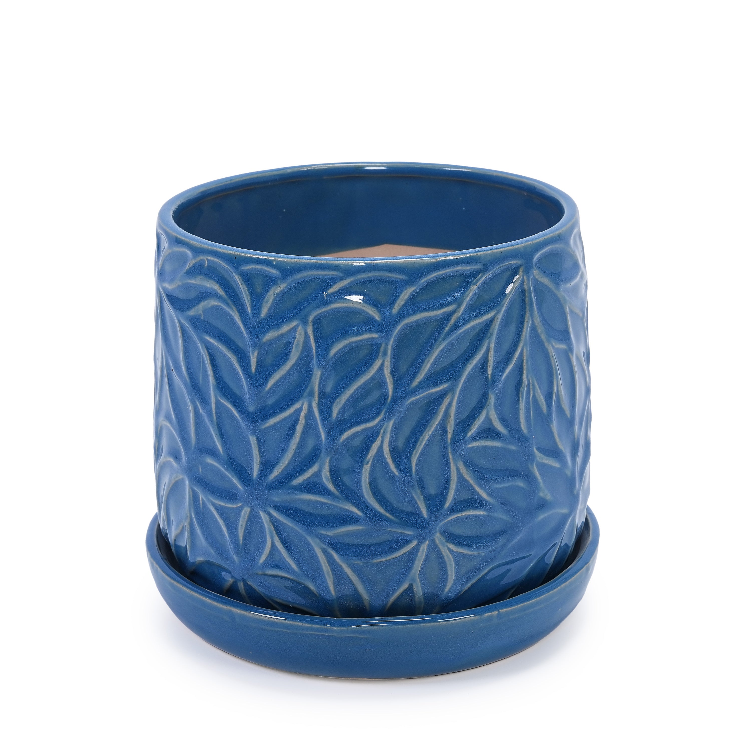 Set of 2 Ceramic Flowerpot, 7' Modern Planter for Patio, Garden, Windowsill - Navy Blue