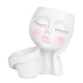 Girl Face Planter Pot Dual Opening Flower Pot With Drainage Hole Lady Head Resin Plant Pot For Succulent Cactus Indoor Outdoor