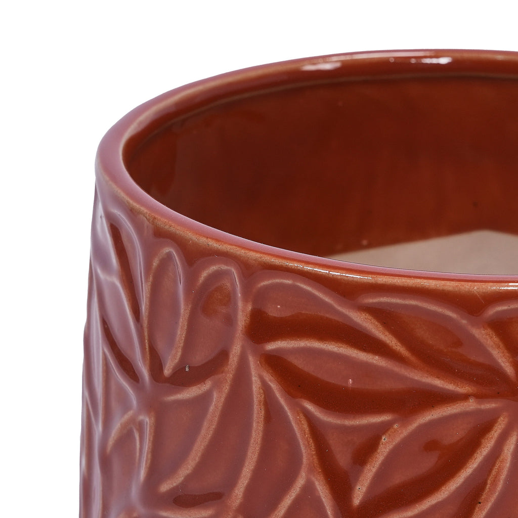 Set of 2 Ceramic Flowerpot, 7' Modern Planter for Patio, Garden, Windowsill - Red