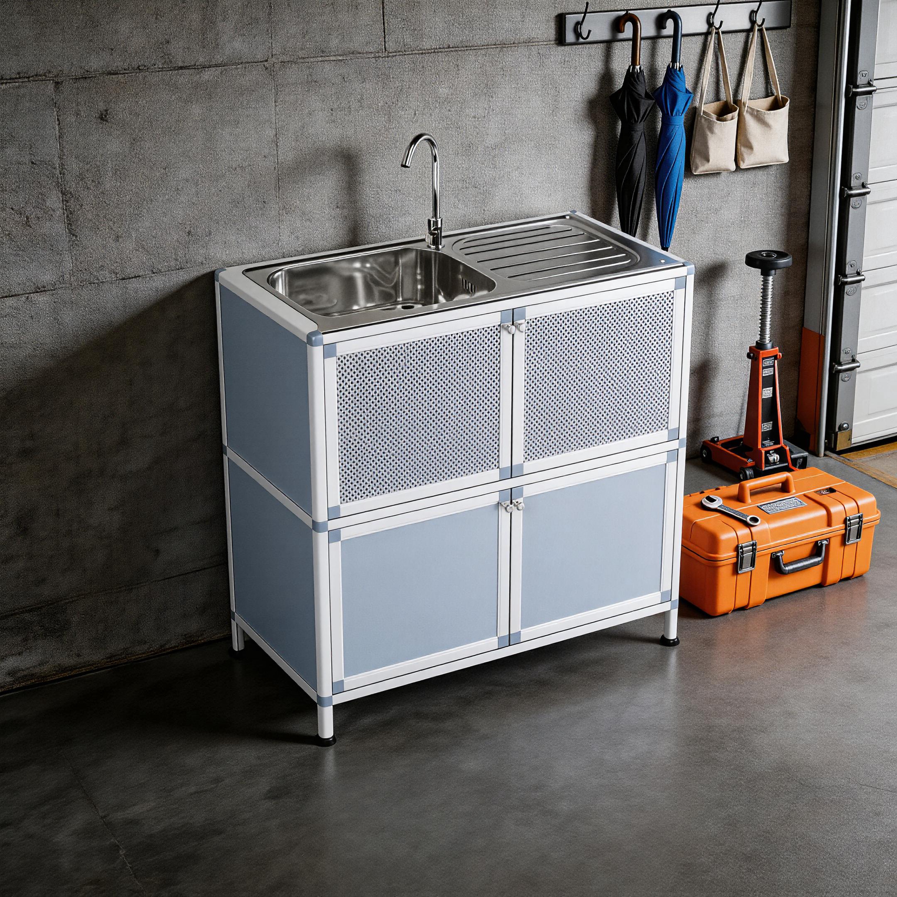 Utility Sink with Cabinet, Freestanding Utility Sink, Laundry Room Sink Cabinet, Outdoor Sink Station, Stainless Steel Utility Sink (32.68' D x 16.93' W x 33.27' H)