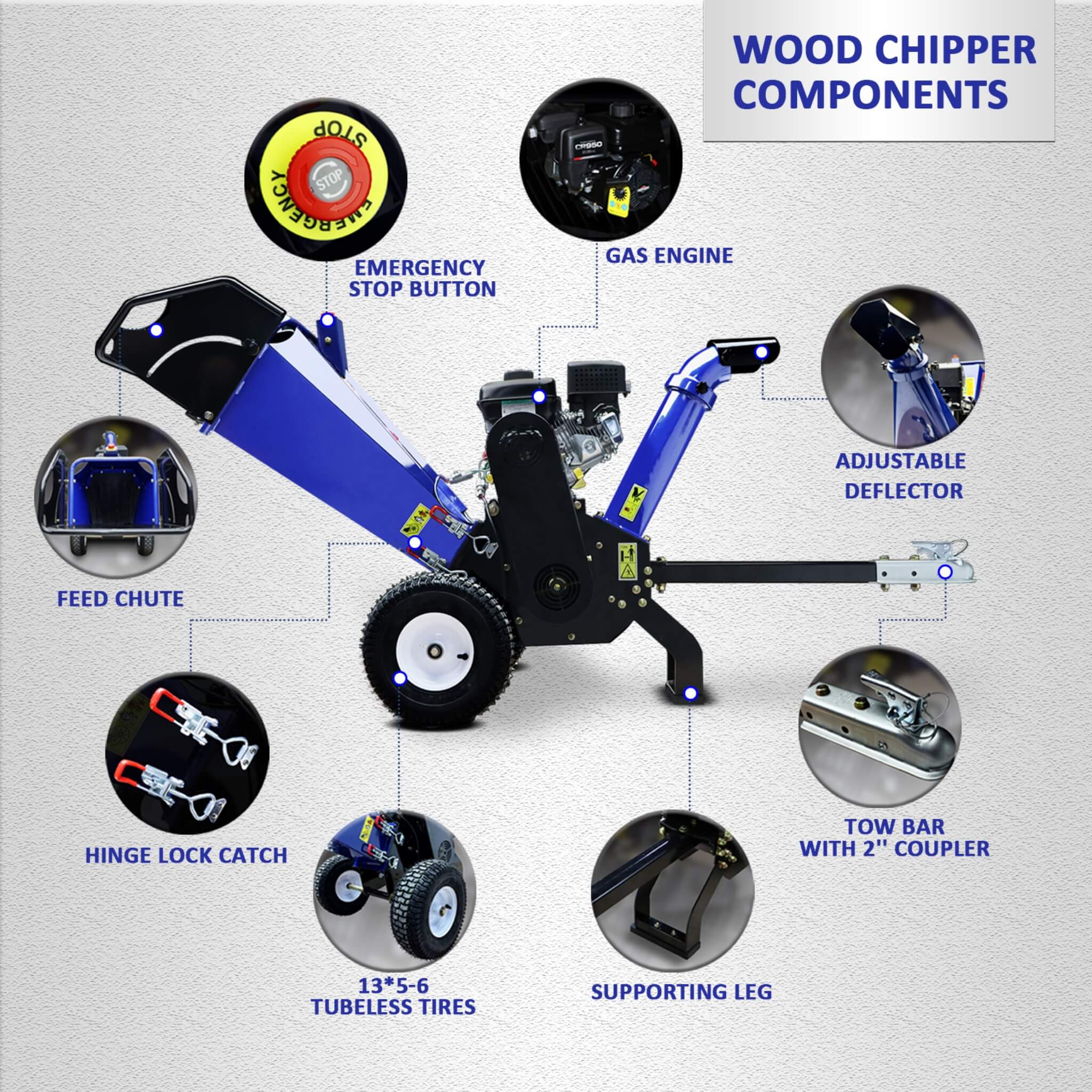 Heavy-Duty 4-Inch 208CC Gas Wood Chipper Shredder With Tow Hitch (SAK47504)