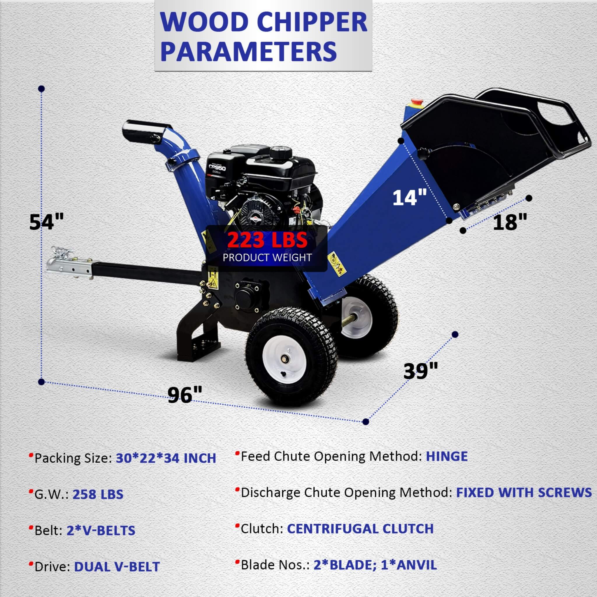 Heavy-Duty 4-Inch 208CC Gas Wood Chipper Shredder With Tow Hitch (SAK47504)