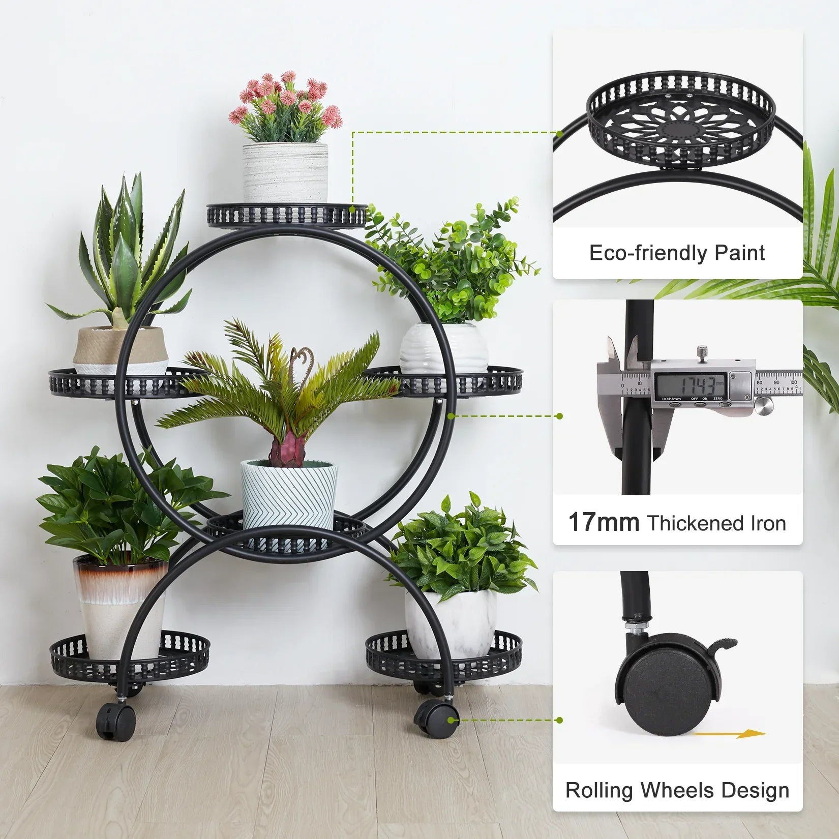 DecorBites™ 4-Wheel Plant Stand with 6 Pots