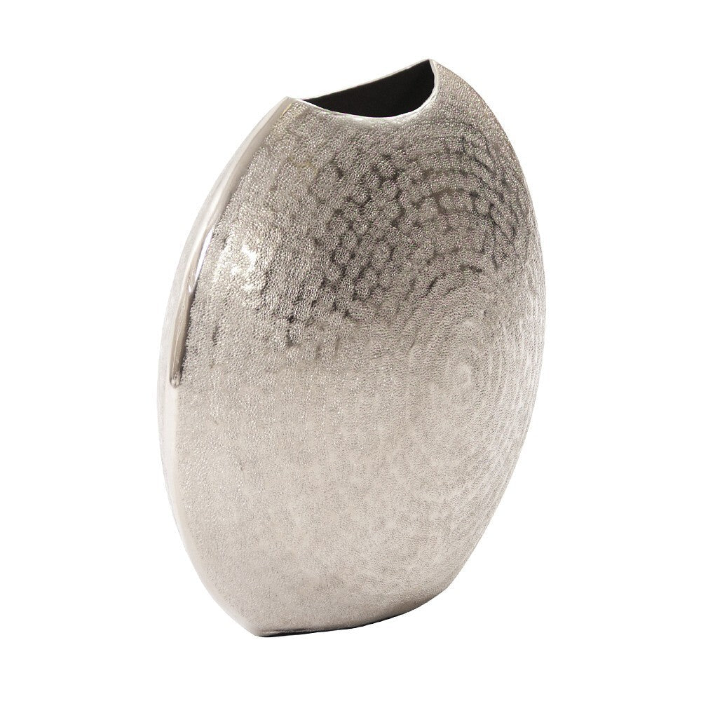 10" Hammered Silver Disc Shape Decorative Vase