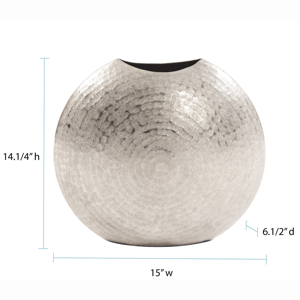 14" Silver Hammered Round Aluminum Table Vase