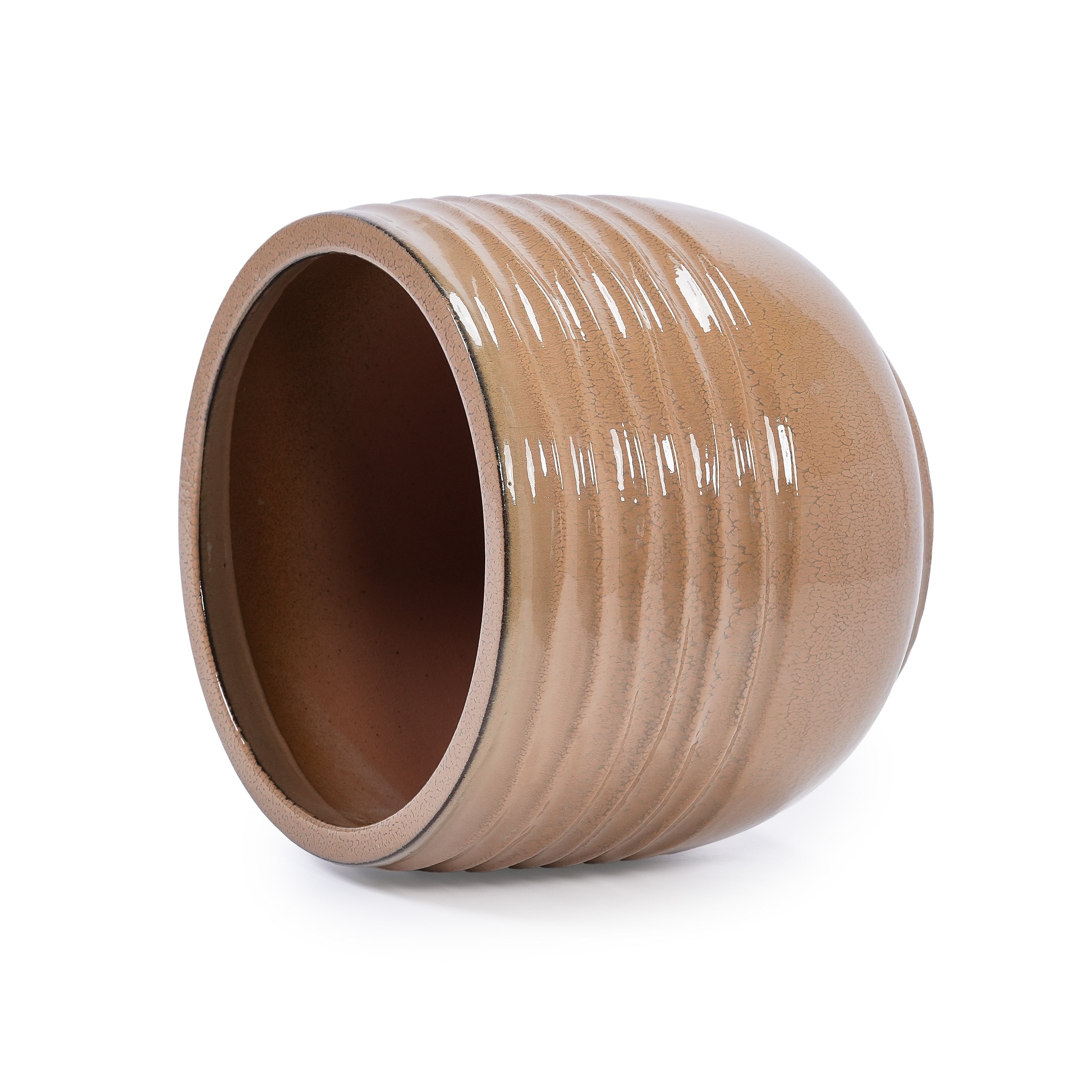 Set of 3 Ceramic Flowerpot, Modern Planter for Patio, Garden, Windowsill - Antique Bronze