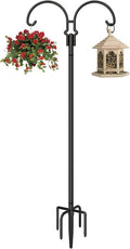 Outdoor Double Shepherds Hook with 5 Prong Base, 92 Inch Adjustable Heavy Duty Two Sided Bird Feeder Pole Stand for Hanging Plant Baskets, Solar Light Lanterns, Hummingbird Feeder, 1 Pack