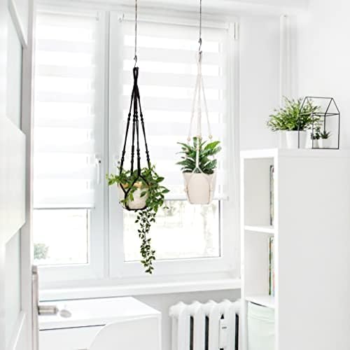 32inch Macrame Plant Holder,Indoor Hanging Planters with Wood Beads No Tassels Boho Home Decor (Ivory)